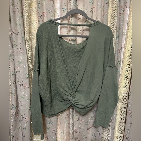 Aerie Open Back Twist Knot Green Sweetshirt Oversized Size XS NWT - Picture 5 of 5